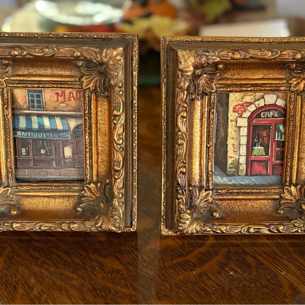 Italian scene inspired Gold Framed Art Set. No brand known.